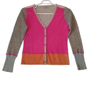 Alessandra Cashmere‎ Color Block V-Neck Long Sleeve Knit Sweater Cardigan